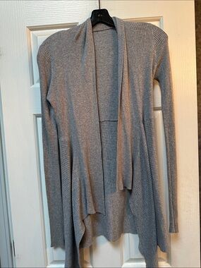 Gray Open-Front Ribbed Women's Cardigan Sweater